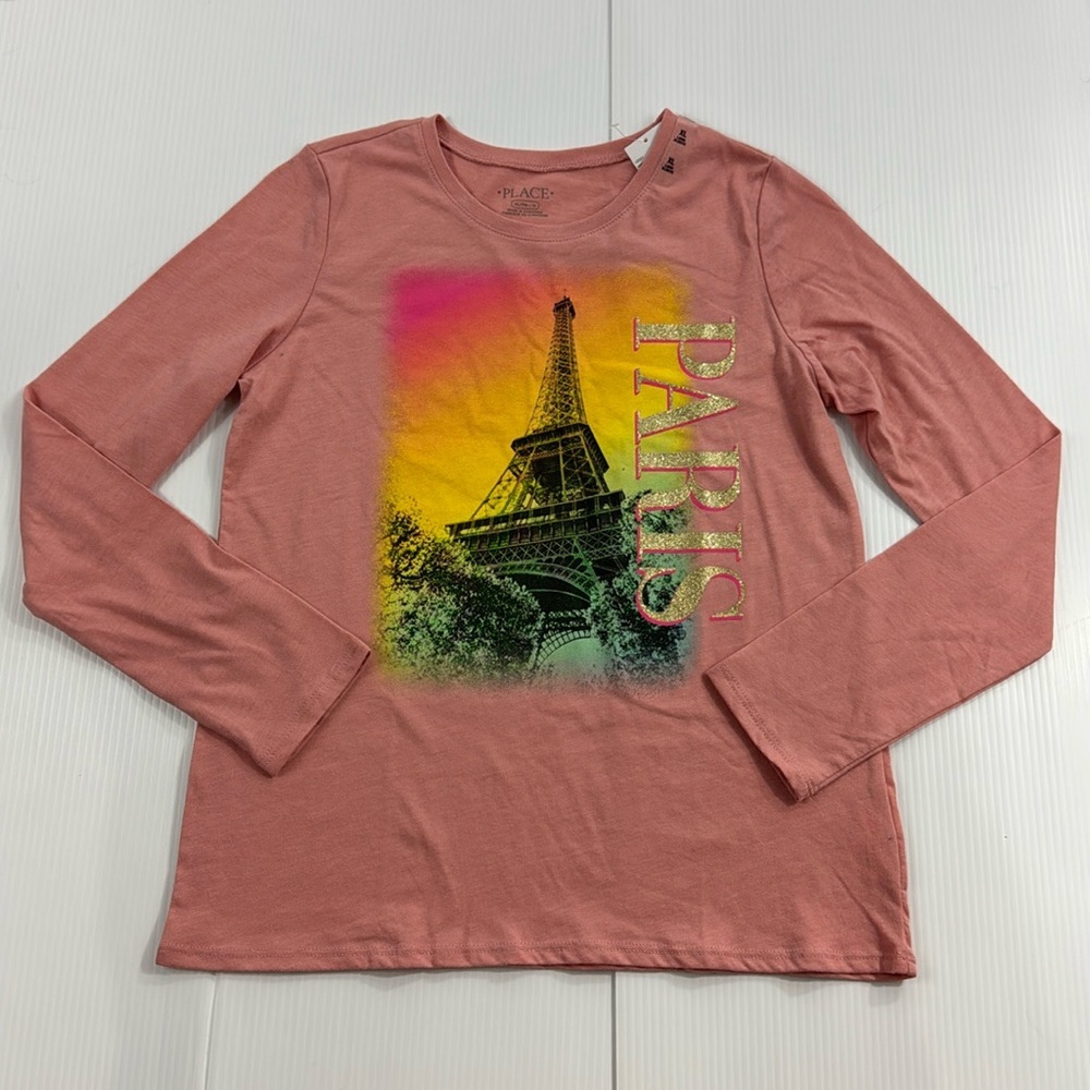 K75. NWT Children’s Place Pink Paris Long Sleeve Top (XL/14)
